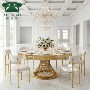 Muebles para Banquetes, Mesa Redonda de Boda con Base de Acero Inoxidable Dorado, de Lujo - Product Image 3