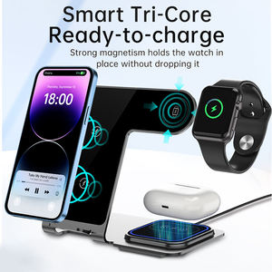 15W Cuộn Dây Kép Nhanh Chóng Sạc Không Dây Cảm Ứng Từ Sạc Cho <span class=keywords><strong>Iphone</strong></span> Airpod Iwatch 3 Trong 1 Không Dây Máy Tính Để Bàn Sạc - Product Image 3