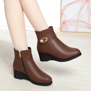Xuanhui Ultima Tendenza Stile Britannico Stivaletti in Pelle Nera <span class=keywords><strong>con</strong></span> Punta Affusolata, <span class=keywords><strong>Tacco</strong></span> a Zeppa e Cerniera di Alta Qualità per Donna - Product Image 1