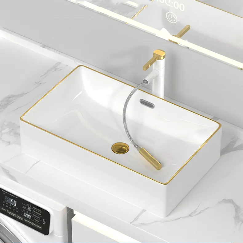 Bancada pequeno retângulo tigela redonda torneira giratória para banheiro luxo hotel faucet lavagem bacia cerâmica pias de banheiro moderno