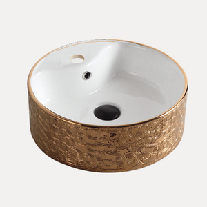 Lavabo moderne <span class=keywords><strong>CORONIS</strong></span> à poser sur comptoir, en céramique, finition or électrolytique, résistant aux rayures, facile à nettoyer, 9L - Product Image 2