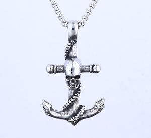 Bijoux Vintage <span class=keywords><strong>Viking</strong></span> en Acier Inoxydable, Pendentif Crâne Ancre Punk en Titane, Collier Crâne de Pirate Marin pour Hommes et Femmes - Product Image 4