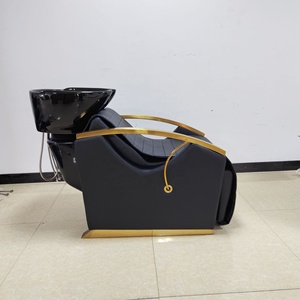 Station de lavage de luxe moderne pour coiffure avec cuvette en céramique et fauteuil de shampoing, pour salon de coiffure et barbier, inclinable pour la coupe de cheveux - Product Image 3