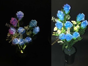 RGB AC 12V <strong>Fiber</strong> <strong>Optic</strong> Blue Roses Artificial Flower Bonsai Night <strong>Lamp</strong> with IP55 &amp; 5-Year Warranty for Bedroom Stage Decor - Product Image 3