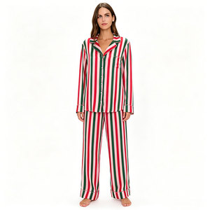 Women Sleepwear Christmas Pajamas Sets Festive <b>Pjs</b> Striped Pajama Set Cotton Sleepwear Wholesale Loungewear Women Sets - Product Image 3