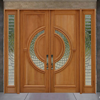 Porte d'entrée en bois massif de style luxueux, design moderne, avec fenêtre ronde, vente chaude