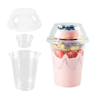 Gobelet en plastique transparent jetable en PET pour thé au lait à bulles, crème glacée, boissons froides, salades, avec couvercle
