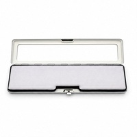 Boîte de présentation personnalisée en métal avec fermeture coulissante pour pierres précieuses, fenêtre transparente, noir/argent, avec tampon en coton, plusieurs tailles, pour bijoux et pierres précieuses