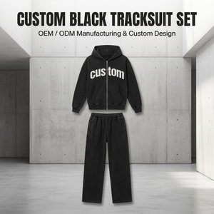 OEM Manufacturer Custom Heavyweight Tracksuit Streetwear Drop Shoulder Oversized Embroidery Zipper Hoodies <b>Set</b> - Product Image 5