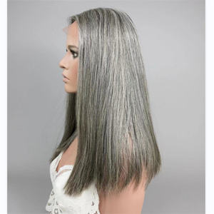 Sel et poivre personnalisé perruque de cheveux humains sans colle perruques avant de lacet double dessiné pré plumé en gros perruque frontale pour les femmes âgées - Product Image 3