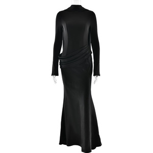 Elegante Vestido de Noche de Manga Larga con Cuello Alto y Pliegues, Diseño de Cola de Pez Ajustado para Banquetes y Eventos Formales - Product Image 5
