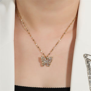 Collier Rakol ZPN320 plaqué or, tendance, brillant, en acier inoxydable, avec pendentif papillon creux en cristal, micro-insert - Product Image 3