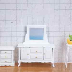 Mini Dollhouse đồ nội thất Cảnh thu nhỏ Dollhouse đồ nội thất bằng gỗ bàn trang điểm với ngăn kéo - Product Image 1