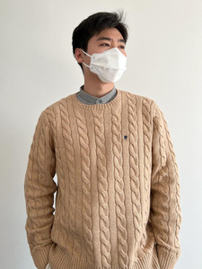 Maglione da <span class=keywords><strong>Uomo</strong></span> in Misto <span class=keywords><strong>Cotone</strong></span> con Collo Alto, Logo Ricamato, Motivo a Trecce, Caratteristica Anti-Restringimento per l'Autunno - Product Image 1