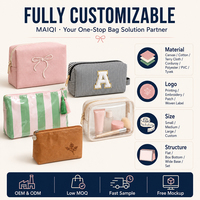 Pochette cosmétique brodée avec fermeture éclair et nœud, personnalisable avec logo, couleur pastel, pour coffrets cadeaux beauté, rangement de voyage et de toilette, vente en gros