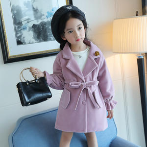 Manteau en laine mi-long pour filles, style décontracté, col à revers, simple boutonnage, manches évasées, ceinture en coton, collection automne-hiver - Product Image 2