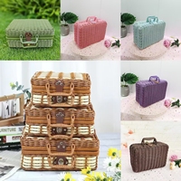 Panier de rangement rectangulaire en rotin tressé avec poignée, boîte de rangement pour cadeaux, valise vintage personnalisée pour fille, écologique et imperméable