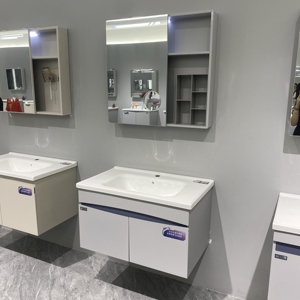 מכירת חיסול של WJL - ארון אמבטיה מודרני מינימליסטי מאלומיניום, תלוי על הקיר, עם כיור ומראה מגדילה. - Product Image 3