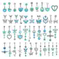 Prix d'usine – Piercing de nombril élégant pour femme en acier inoxydable bleu avec zircon cubique et motif papillon