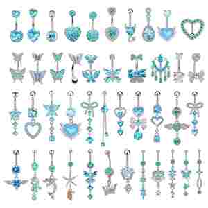 Precio de Fábrica: Piercing de Ombligo de Acero Inoxidable Azul con Circonita Cúbica y Mariposa, Joyería Elegante para Mujer - Product Image 1