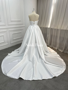 <span class=keywords><strong>Abito</strong></span> da Sposa Senza Spalline in <span class=keywords><strong>Raso</strong></span> con Strascico a Cappella, Elegante Vestito da Sposa <span class=keywords><strong>Bianco</strong></span> per la Sposa 2025 - Product Image 4