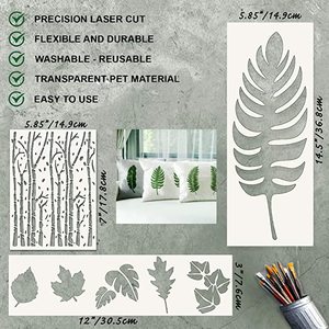 Pochoirs à grandes feuilles pour la <span class=keywords><strong>peinture</strong></span> sur bois, toile - Ensemble de pochoirs à <span class=keywords><strong>peinture</strong></span> réutilisables - Pochoirs à feuilles pour murs, meubles et enseignes - Scr - Product Image 1
