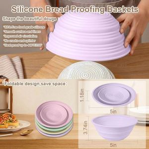 Ensemble de paniers à levée en silicone, 4 pièces, pliables, pour la levée de la pâte à sourde, réutilisables, non toxiques, résistants au four - Product Image 2