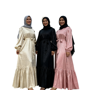 Elegant Women's <b>Long</b>-Sleeved Satin <b>Dress</b> Ruffle Edge Fashionable <b>Eid</b> Mubarek Abaya Spring Summer Lightweight Breathable Quick - Product Image 1