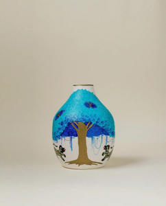 Jarrón Decorativo de Cerámica con Arte Phad, Escena de Árbol Azul y Tigre, Pintado a Mano, Florero Artístico para Sala de Estar - Product Image 1