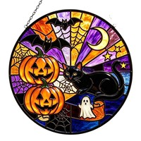 Nouvel Arrivage Dropshipping : Attrape-Soleil en Verre Teinté Halloween Imprimé POD et Gaufré 3D, Ornement Suspendu pour Décoration Intérieure