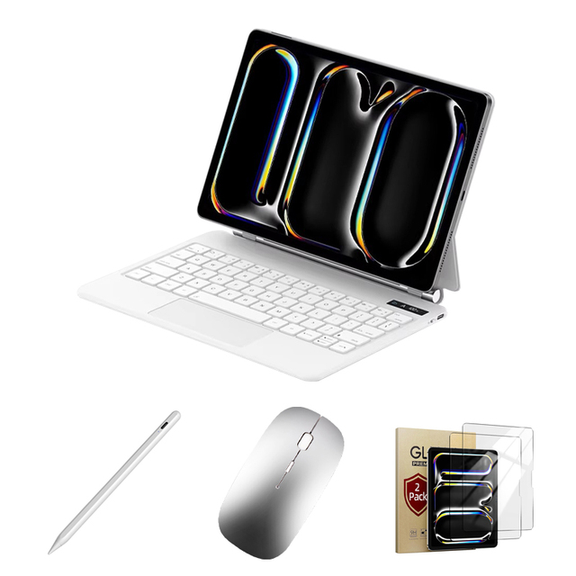 New High End Business Tablet Accessory Combination for iPad Pro M4/M5 with Magic Keyboard Stylus Wireless Mouse & Tempered Glass