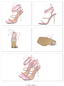 Nouvelles sandales à talons hauts en cristal avec ruban noir et strass, style européen et américain 2023 - Product Image 6