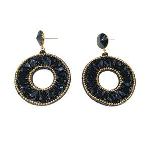 <b>Crystal</b> <b>Earrings</b> 316L Stainless Steel PVD Gold Plating Sustainable Resistant Round Dangle <b>Studs</b> - Product Image 1