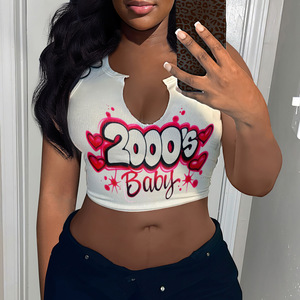 Fabricants de vêtements personnalisés Femmes Sexy Casual Summer Eco-Friendly Crop Tops Loose Fit O Neck Respirant Printed Tank Tops - Product Image 2