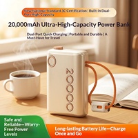 Batterie externe en alliage d'aluminium 20000 mAh avec câble rétractable intégré et cordon, charge rapide, chargeur portable – Vente en gros