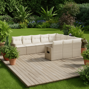 Beige Garden <b>Sofa</b> <b>Set</b> Pe Wicker Rattan Cushioned Outdoor Furniture Contemporary Design High Density Foam Cushions - Product Image 2