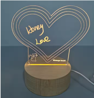 Tableau de notes effaçable en acrylique avec câble USB LED moderne avec base en bois Lampe de nuit 3D pour tailles moyennes