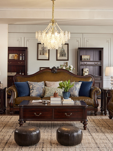 American <b>Style</b> Solid Wood Cherry Wooden <b>Head</b> Layer Oil Wax Leather Villa Living Room Four Seat Retro Log Furniture Jiangsu Ameri - Product Image 3