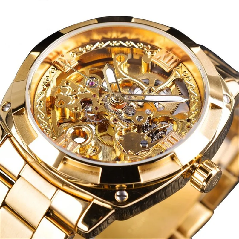 Hollow out disc watch 2022 automatic watches men wrist men's Steampunk luxury brand stainless steel gold watch