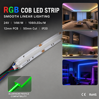 Ruban LED COB haute densité à changement de couleur, ruban LED flexible de 12 mm sur circuit imprimé pour la décoration de plafonds et d'armoires