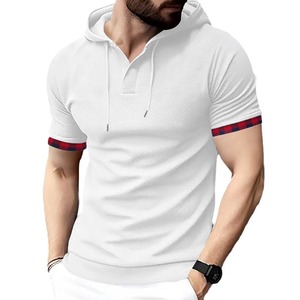 T-shirt à capuche à manches courtes pour homme Temu, printemps-été, respirant, décontracté, sportif, avec boutons, grande taille, tissu fin - Product Image 1