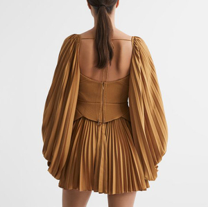 Bán Buôn Mới Tùy Chỉnh Phụ Nữ Mùa Xuân Mùa Hè Peplum Pleated Mini Dress Người Yêu Đường Viền Cổ Áo Thanh Lịch Sexy Rắn Ăn Mặc - Product Image 2