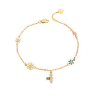 Neue Großhandels-Damenarmbänder aus S925 Silber mit Goldplattierung und Gänseblümchen-Bienen-Blumen-Design für den Sommer