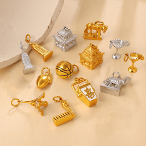 Pendentif en acier inoxydable plaqué or 18 carats, formes variées, pour la création de colliers, accessoires de bijoux DIY - Product Image 1