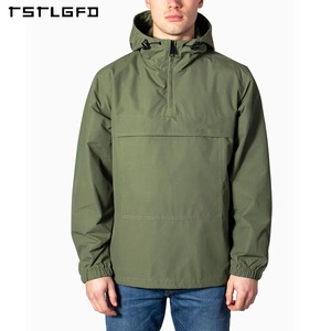 Chaqueta con capucha con logotipo frontal y cuello levantado media cremallera funcional primavera-otoño cortavientos impermeable respetuoso con el medio ambiente para hombre - Product Image 3