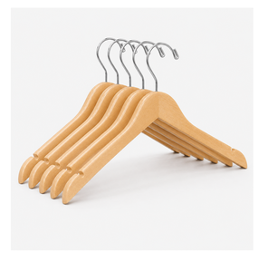 Cintres en bois naturel massif, fins, avec rainures pour les épaules, pour la vente au détail - Product Image 1