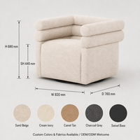 Fauteuil pivotant en lin crème, fauteuil d'appoint rembourré pour salon, OEM ODM personnalisé