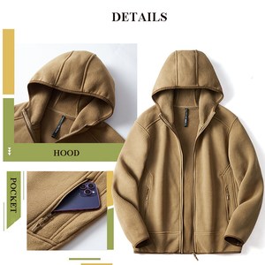<span class=keywords><strong>Chaqueta</strong></span> de lana Polar con capucha suave informal para hombre de 400gsm, Sherpa forrado para invierno, cremallera completa, manga larga, ropa para exteriores, jersey de senderismo - Product Image 3