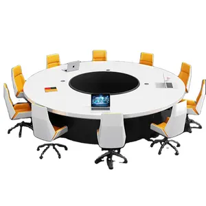 Italian Design Paint Conference Desk White Circular Large Meeting Table And Chair Set 8 Person Cconference Table With Power Outl