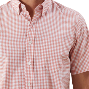Personnalisé en usine OEM coton/nylon mélangé tissu à manches courtes <span class=keywords><strong>rose</strong></span> chemises habillées formelles à carreaux pour hommes vêtements de bureau - Product Image 4